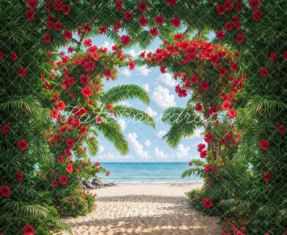 Kate Été Mer Plage Plante verte Arche Fleurs Toile de fond conçue par Emetselch - Kate Backdrop FR