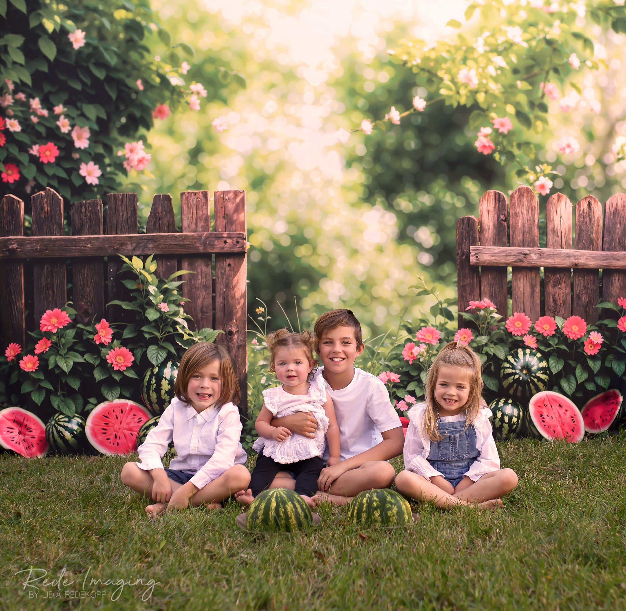 Kate Été Bokeh Plante verte Fleurs Pastèque Clôture Toile de fond conçue par Emetselch - Kate Backdrop FR