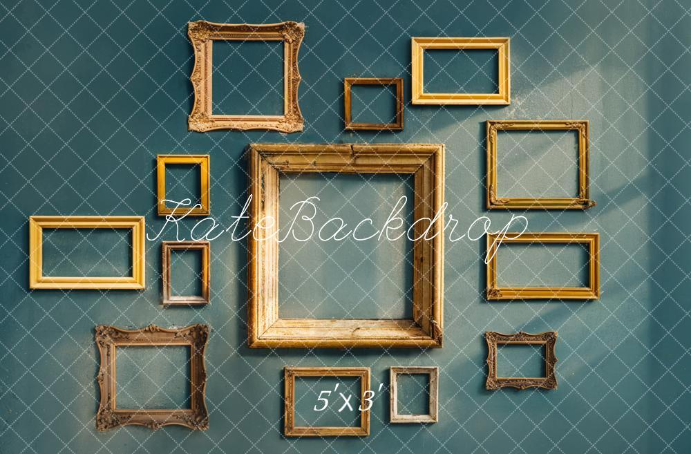 Kate Rétro Beaux-Arts Cadre photo doré Mur Vert Toile de fond conçue par Chain Photographie - Kate Backdrop FR