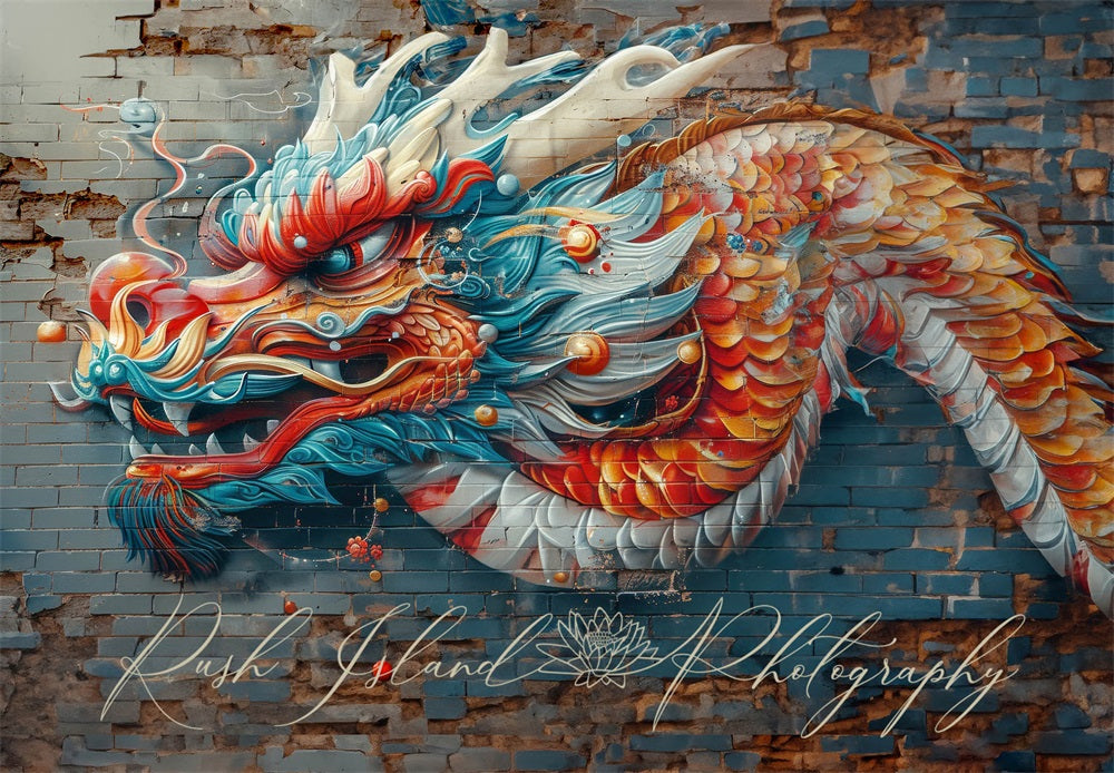 Kate Dragon Mur de briques Graffiti Toile de fond conçue par Laura Bybee