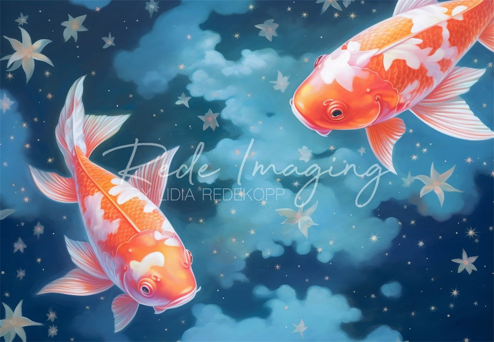 Kate Koi chanceux Poisson Onirique Nuages Toile de fond conçue par Lidia Redekopp - Kate Backdrop FR