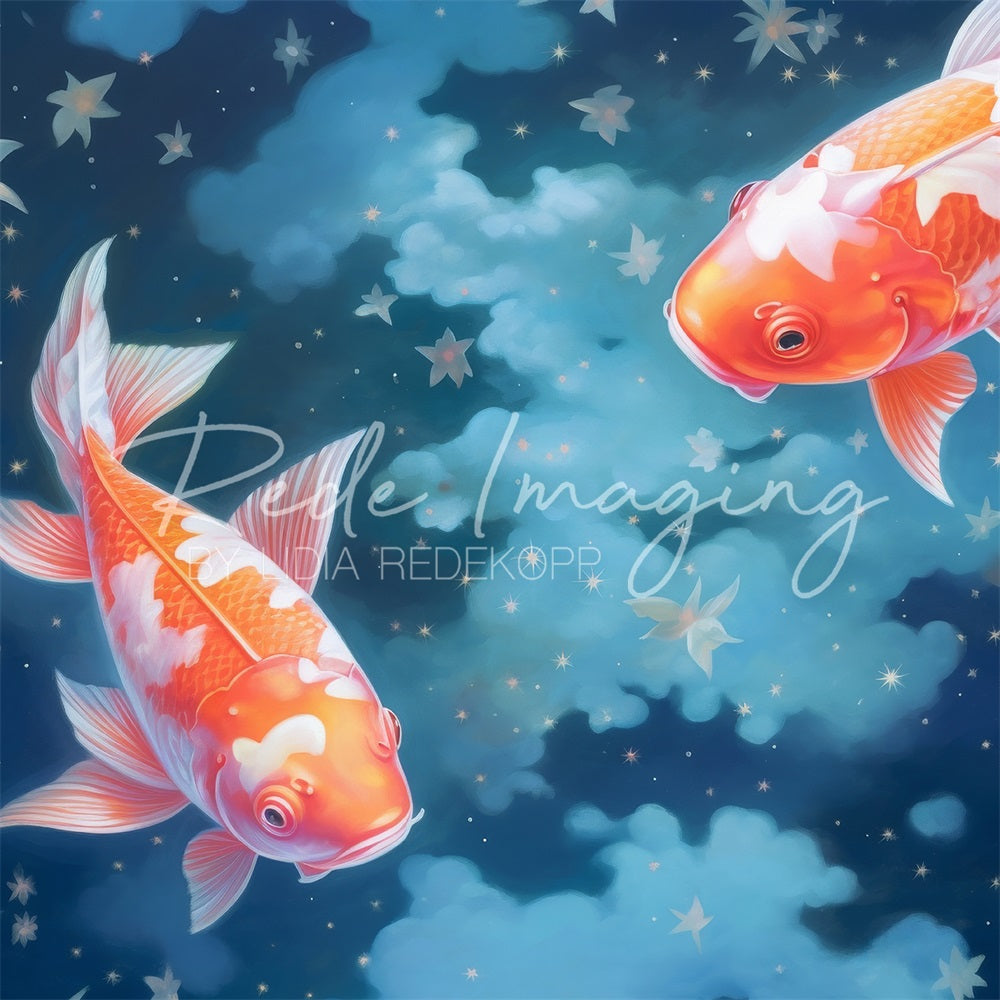 Kate Koi chanceux Poisson Onirique Nuages Toile de fond conçue par Lidia Redekopp - Kate Backdrop FR