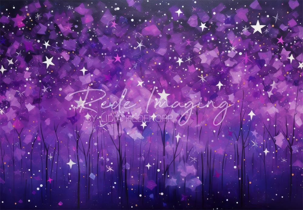 Kate Peint Violet Forêt Étoiles Rêve Toile de fond conçue par Lidia Redekopp - Kate Backdrop FR