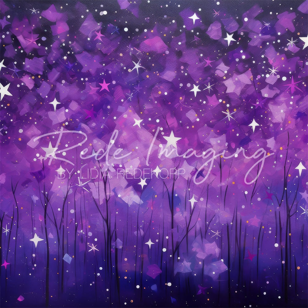 Kate Peint Violet Forêt Étoiles Rêve Toile de fond conçue par Lidia Redekopp - Kate Backdrop FR