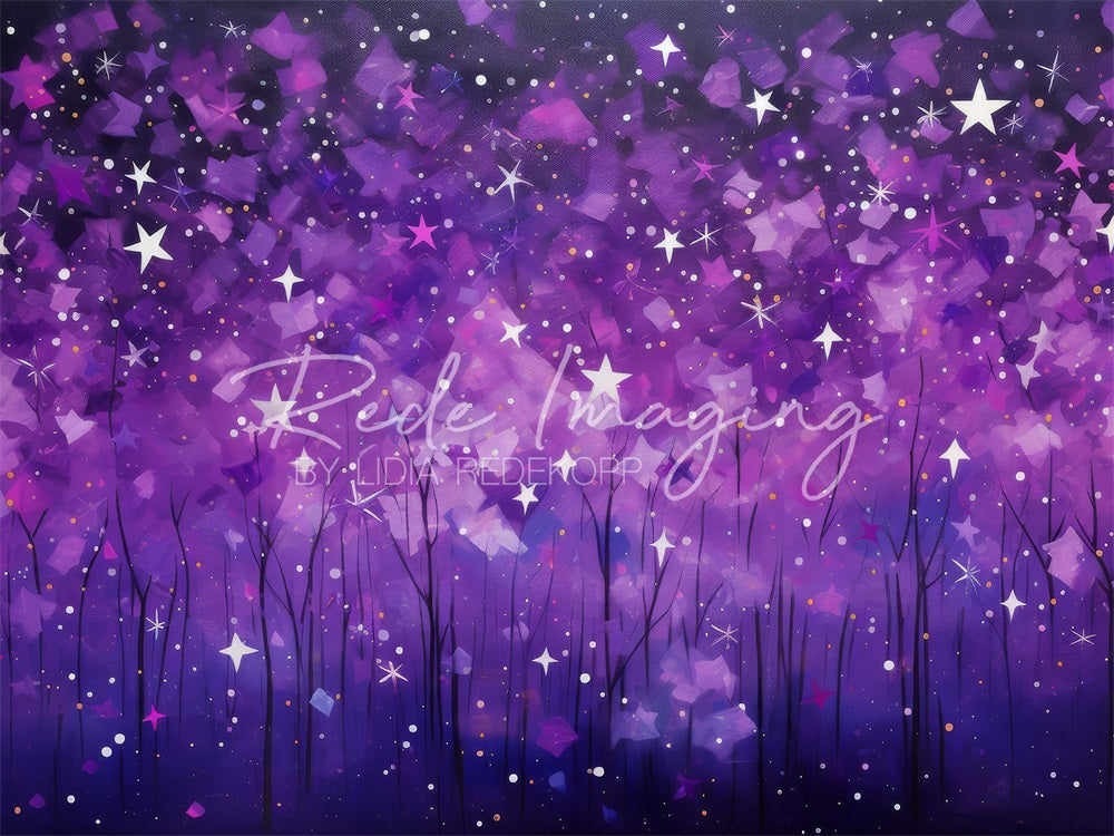 Kate Peint Violet Forêt Étoiles Rêve Toile de fond conçue par Lidia Redekopp