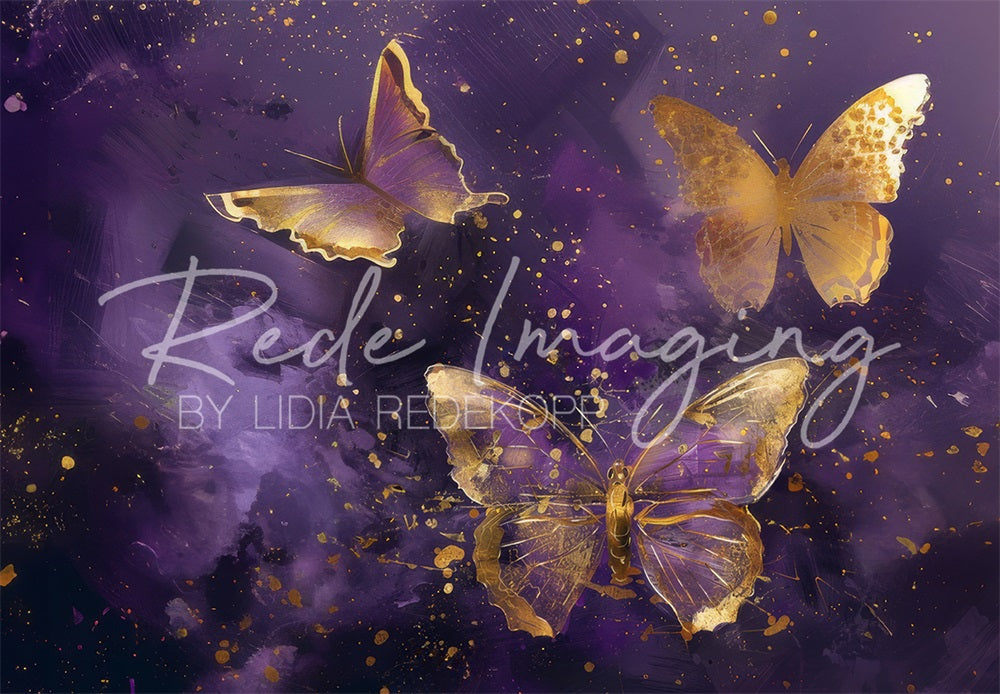 Kate Violet et Doré Papillons Beaux-Arts Toile de fond conçue par Lidia Redekopp - Kate Backdrop FR