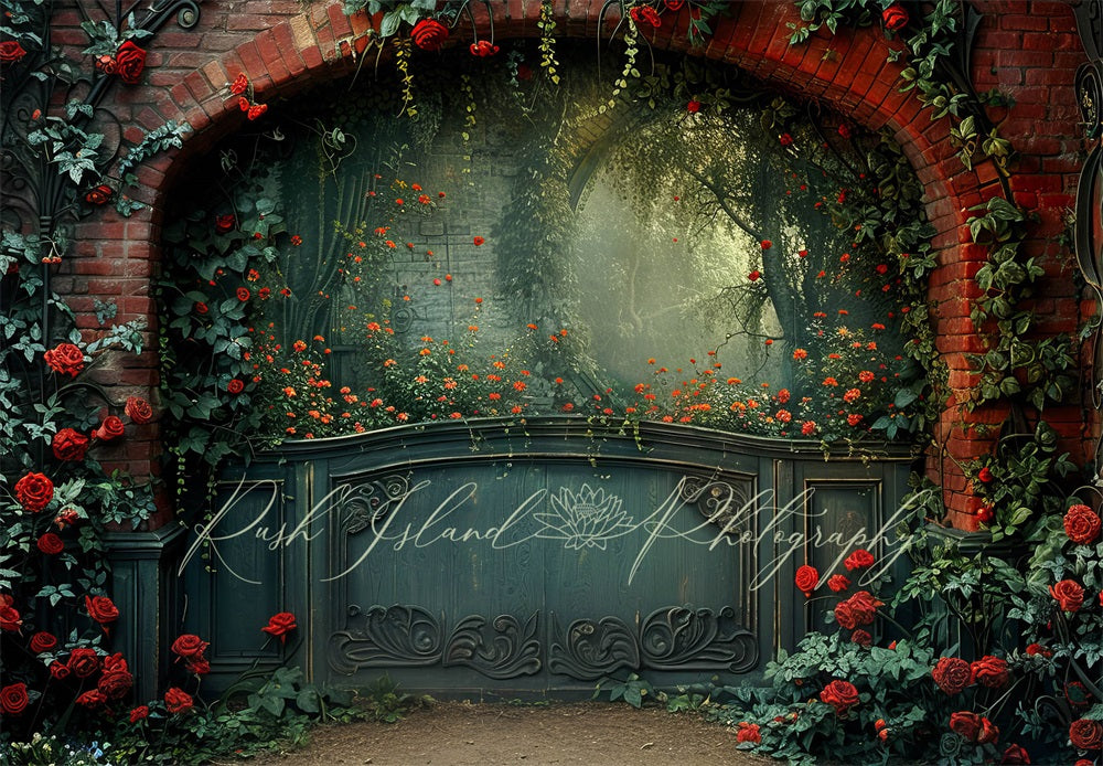 Kate Rose Grimpante Arche de brique Vert Toile de fond conçue par Laura Bybee - Kate Backdrop FR