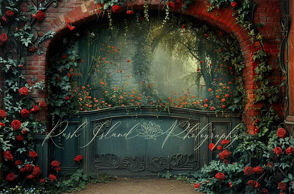 Kate Rose Grimpante Arche de brique Vert Toile de fond conçue par Laura Bybee - Kate Backdrop FR