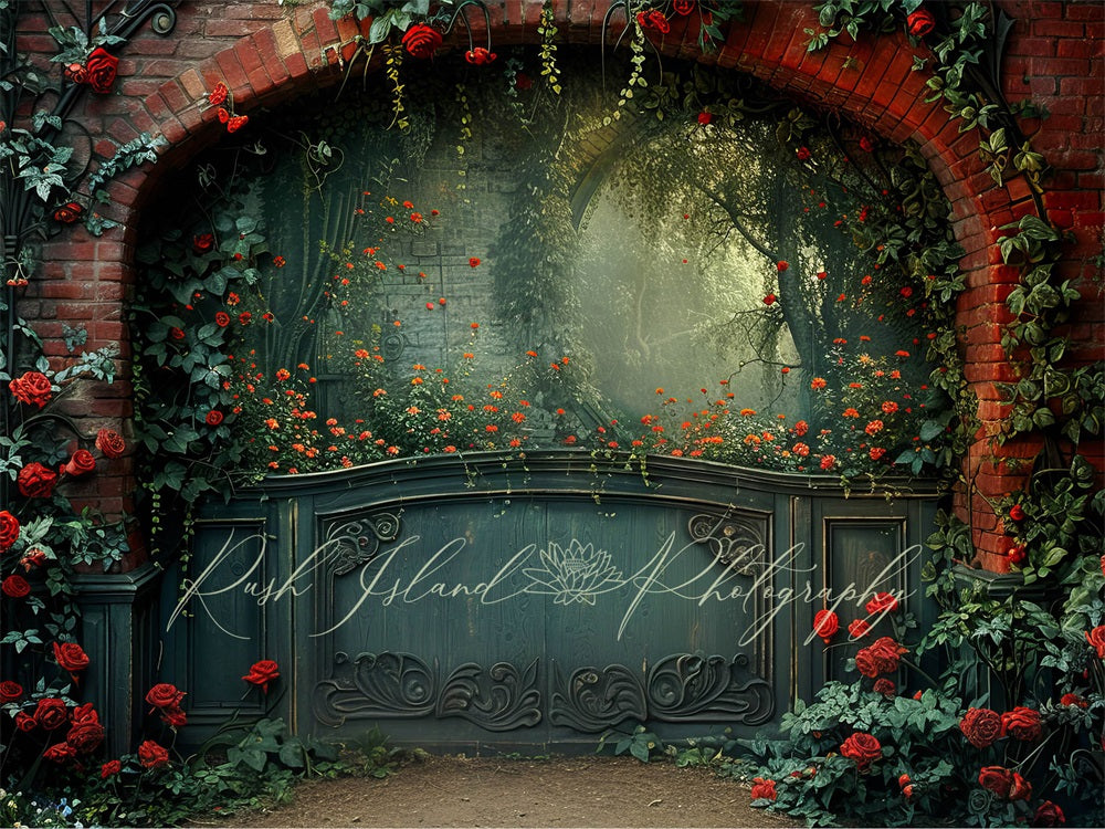 Kate Rose Grimpante Arche de brique Vert Toile de fond conçue par Laura Bybee - Kate Backdrop FR