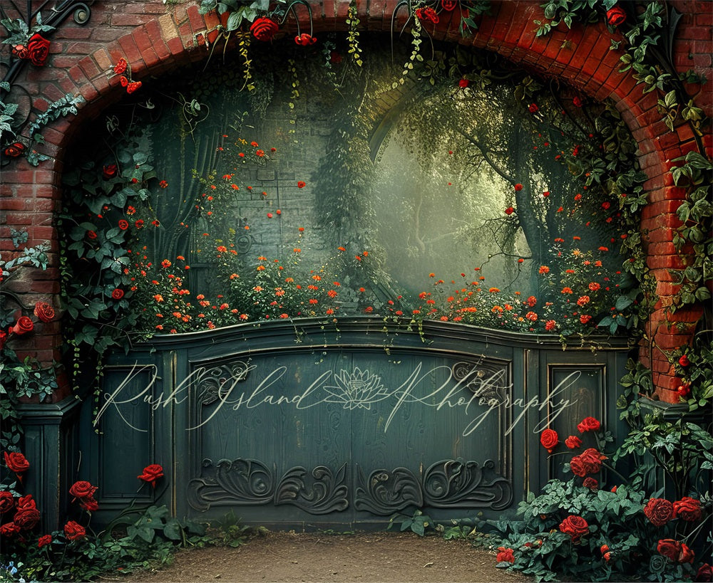 Kate Rose Grimpante Arche de brique Vert Toile de fond conçue par Laura Bybee - Kate Backdrop FR