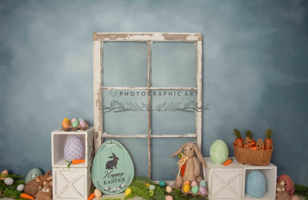Kate Pâques Oeufs Porte Mur Bleu Lapin Toile de fond conçue par Jenna Onyia - Kate Backdrop FR