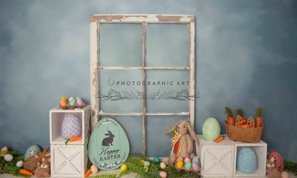 Kate Pâques Oeufs Porte Mur Bleu Lapin Toile de fond conçue par Jenna Onyia - Kate Backdrop FR