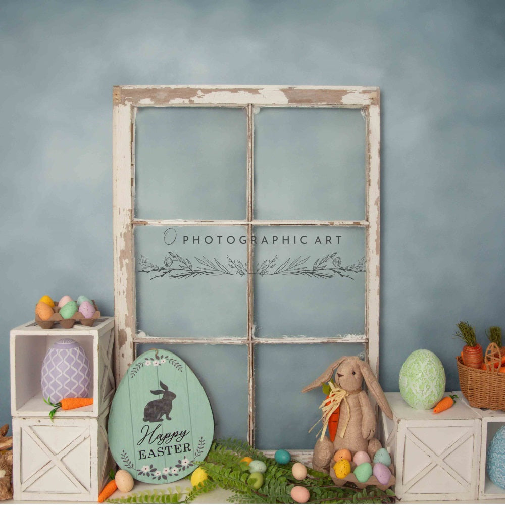 Kate Pâques Oeufs Porte Mur Bleu Lapin Toile de fond conçue par Jenna Onyia - Kate Backdrop FR