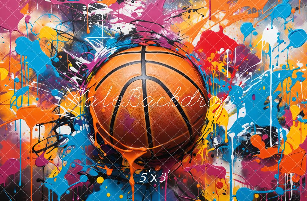 Kate Rétro Graffiti Basket-ball Cool Sport Coloré Toile de fond conçue par Chain Photographie - Kate Backdrop FR