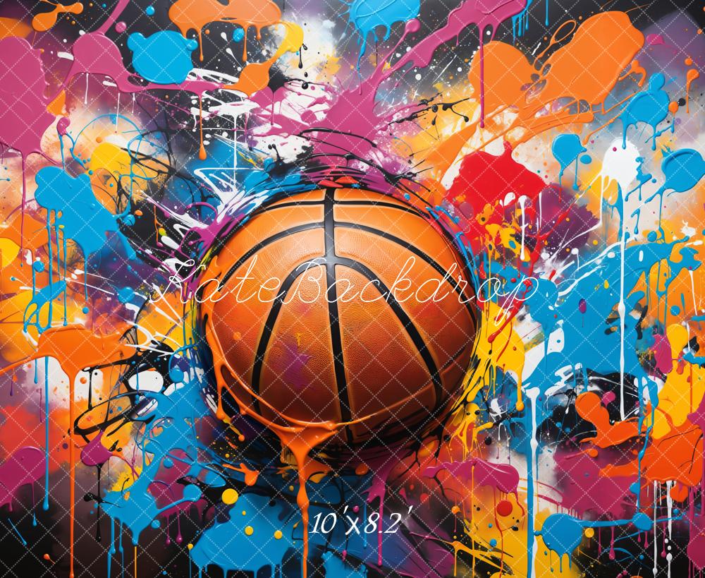 Kate Rétro Graffiti Basket-ball Cool Sport Coloré Toile de fond conçue par Chain Photographie - Kate Backdrop FR