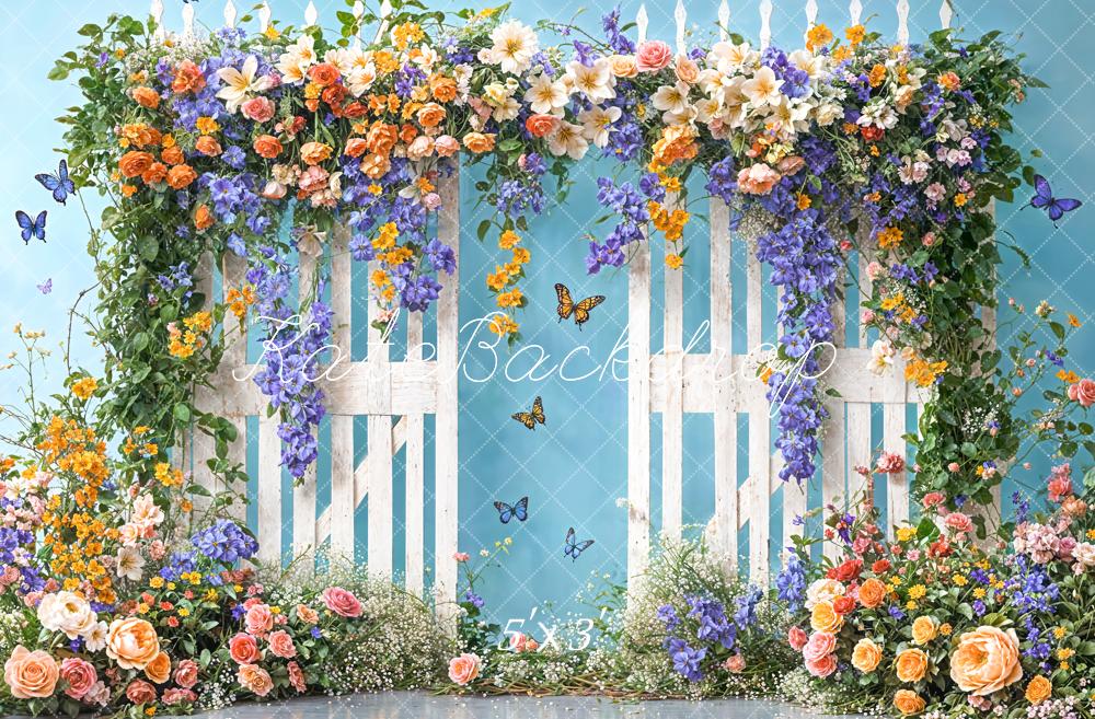 Kate Été Fleurs colorées Clôture Porte Papillons Toile de fond conçue par Chain Photographie
