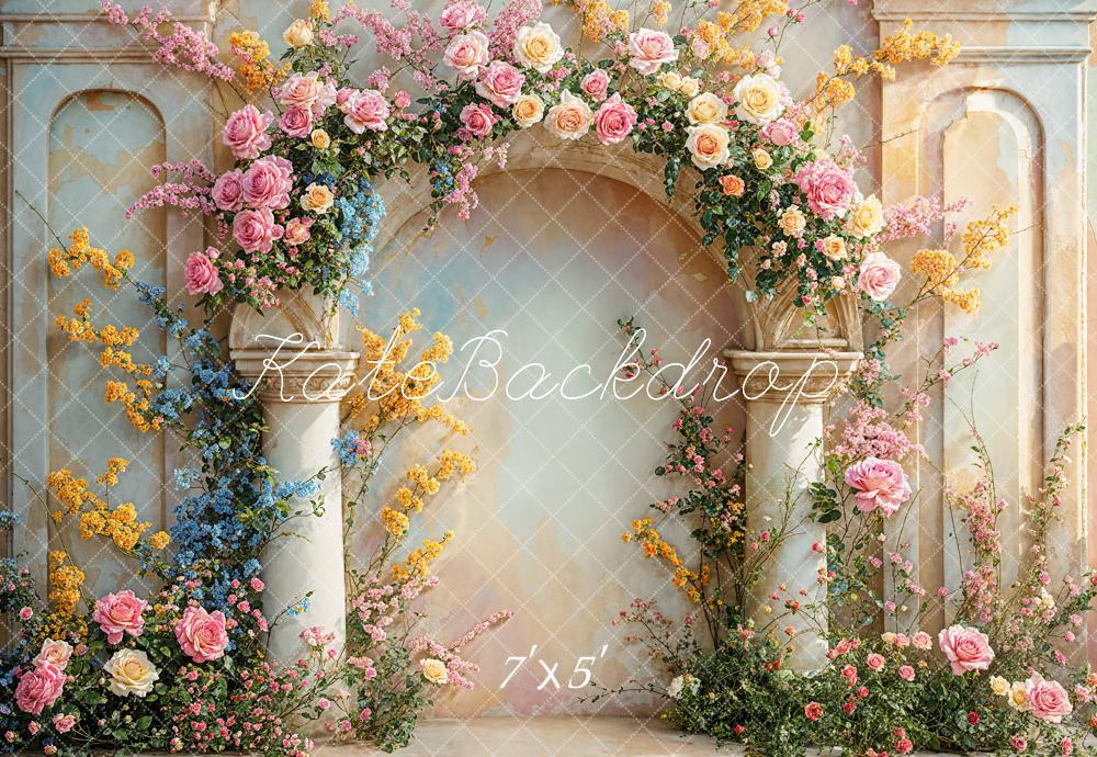 Kate Été Arche Florale Mur de marbre Toile de fond conçue par Chain Photographie - Kate Backdrop FR