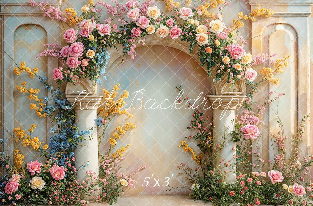 Kate Été Arche Florale Mur de marbre Toile de fond conçue par Chain Photographie - Kate Backdrop FR