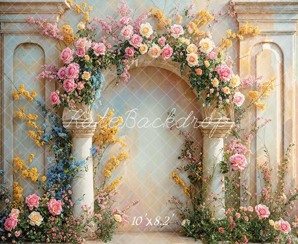 Kate Été Arche Florale Mur de marbre Toile de fond conçue par Chain Photographie - Kate Backdrop FR
