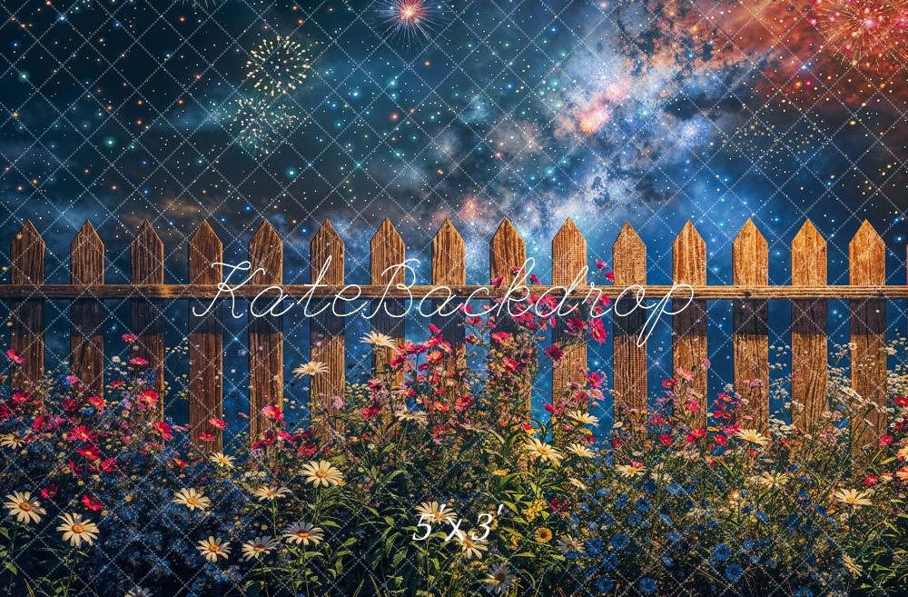 Kate Feux d'artifice Clôture en bois Nuit Fleurs Toile de fond conçue par Chain Photographie - Kate Backdrop FR