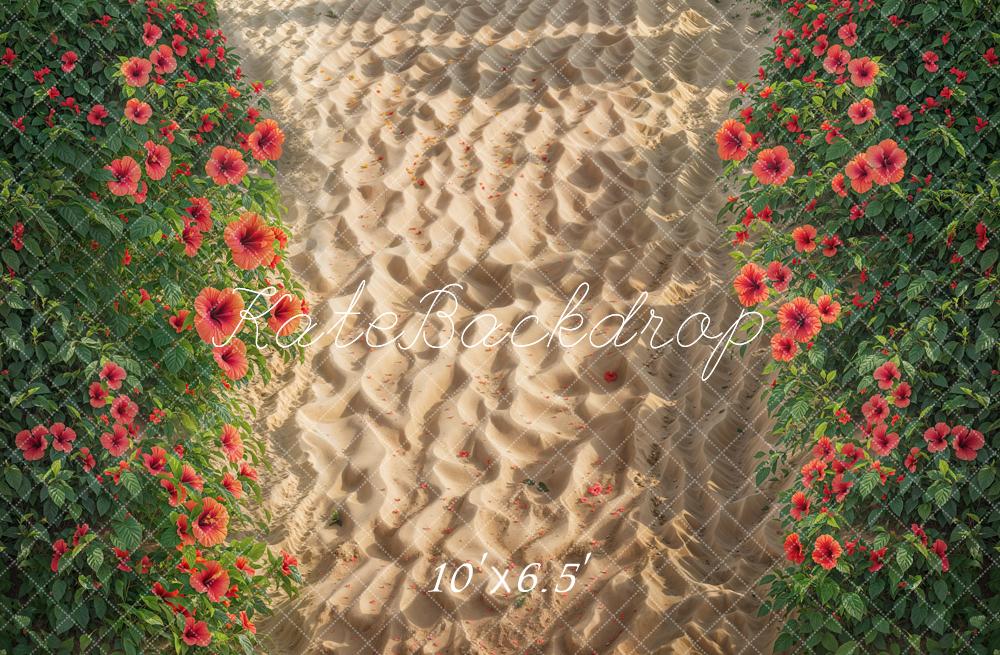 Kate Été Chemin Fleurs rouges Plage Toile de fond conçue par Chain Photographie - Kate Backdrop FR