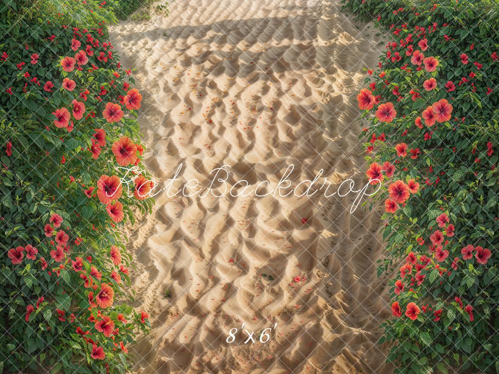 Kate Été Chemin Fleurs rouges Plage Toile de fond conçue par Chain Photographie - Kate Backdrop FR