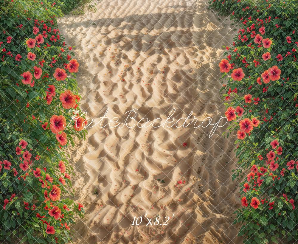 Kate Été Chemin Fleurs rouges Plage Toile de fond conçue par Chain Photographie - Kate Backdrop FR