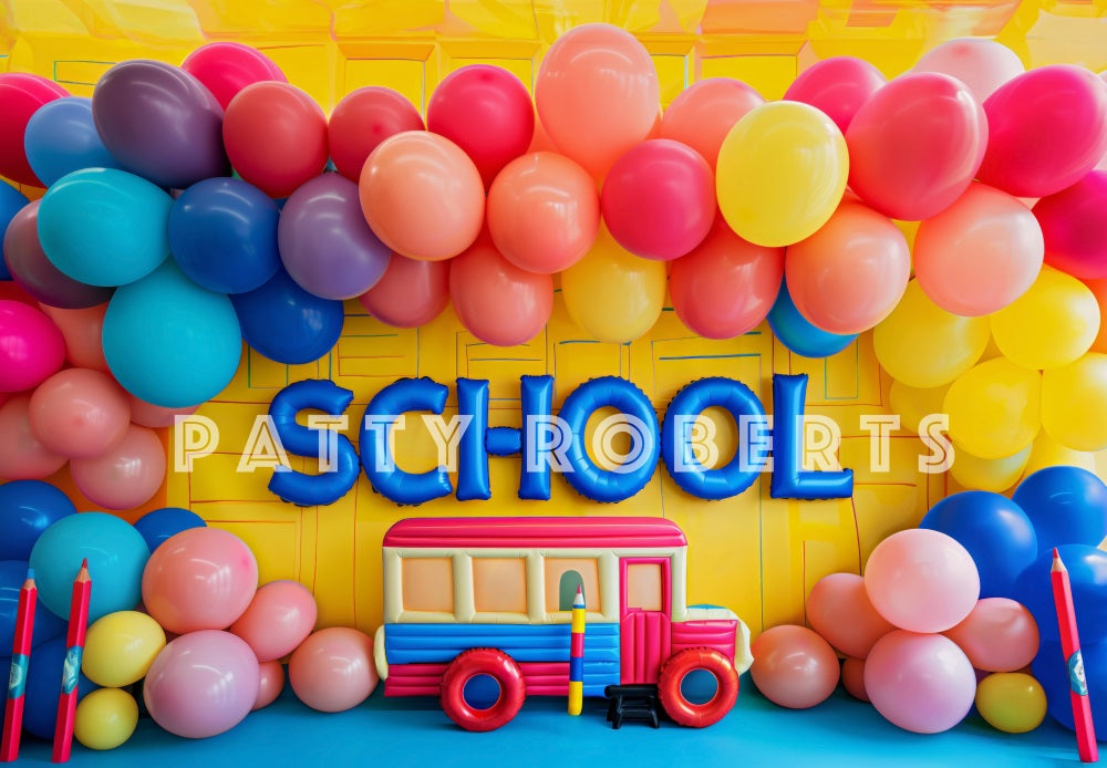 Kate Coloré Retour à l'école Arche de Ballons Toile de fond conçue par Patty Robert - Kate Backdrop FR