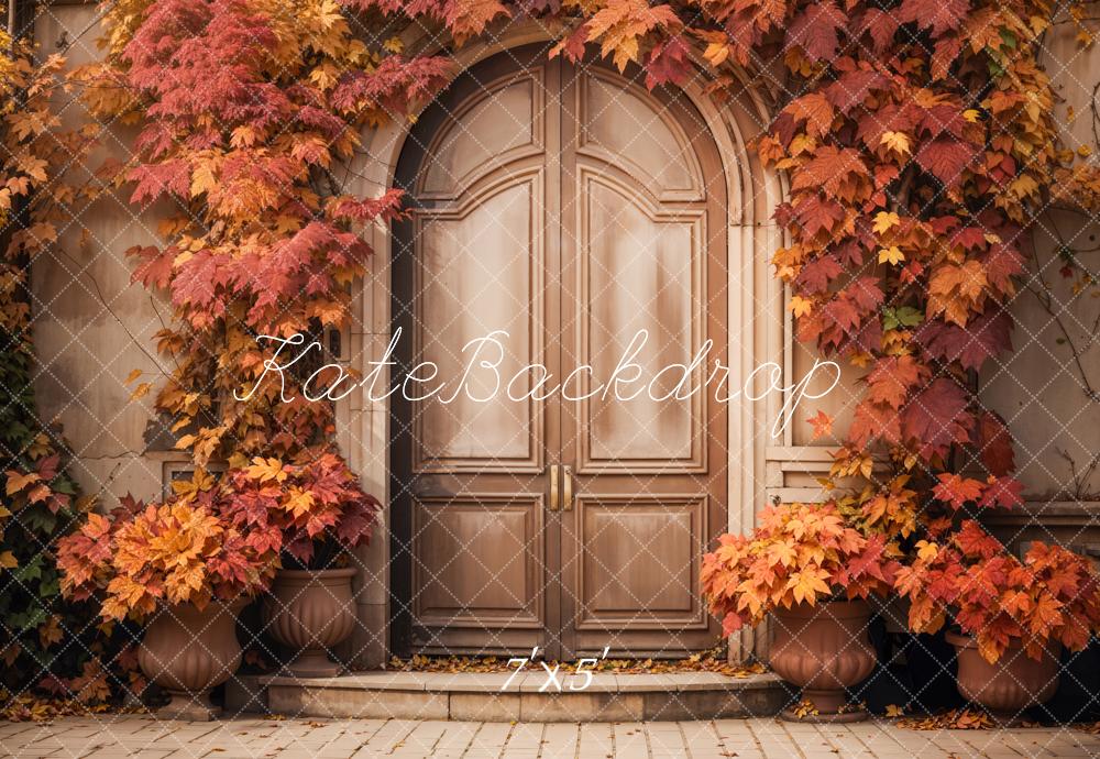 Kate Automne Feuilles d'érable Rouge Porte en arc Toile de fond conçue par Emetselch - Kate Backdrop FR