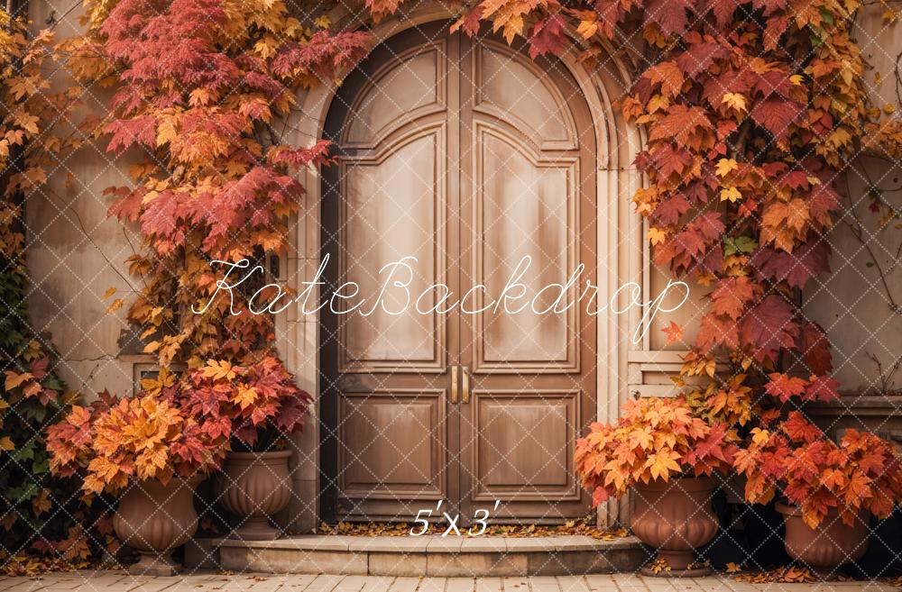 Kate Automne Feuilles d'érable Rouge Porte en arc Toile de fond conçue par Emetselch - Kate Backdrop FR