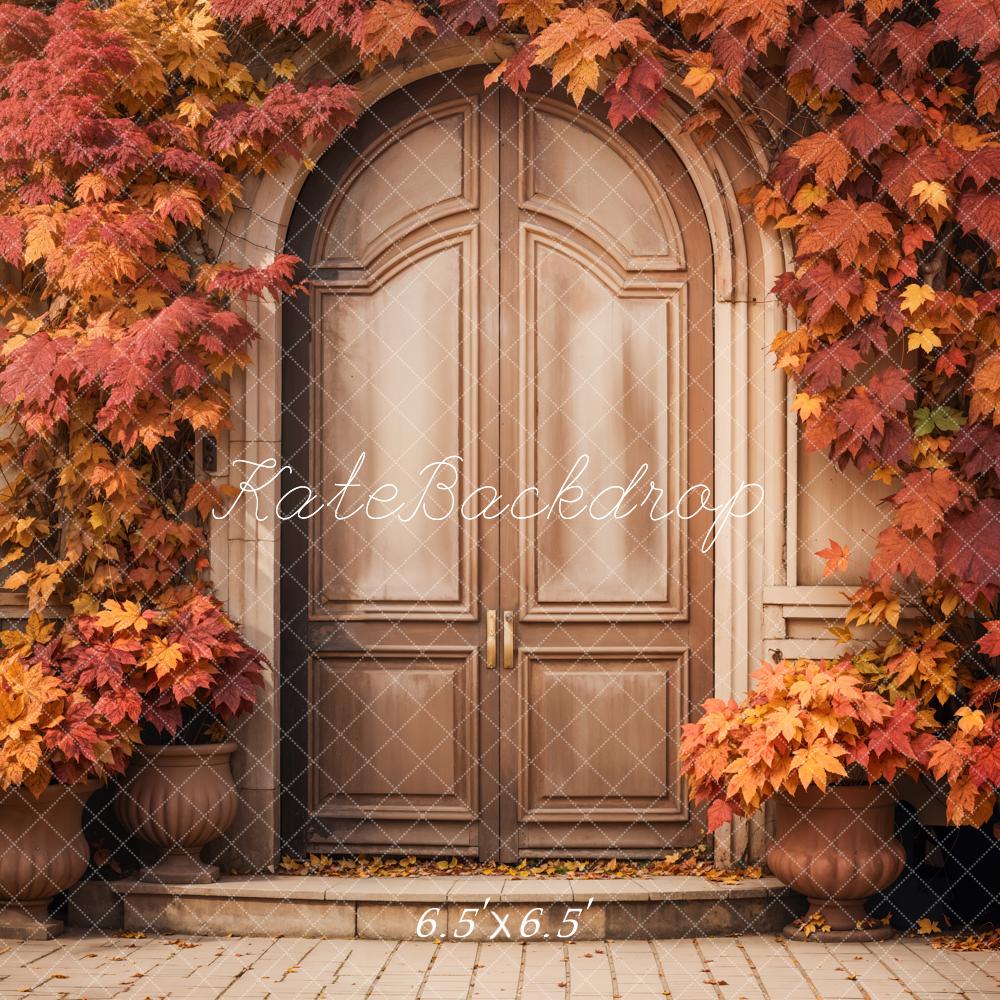 Kate Automne Feuilles d'érable Rouge Porte en arc Toile de fond conçue par Emetselch - Kate Backdrop FR