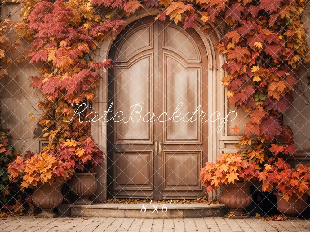 Kate Automne Feuilles d'érable Rouge Porte en arc Toile de fond conçue par Emetselch - Kate Backdrop FR