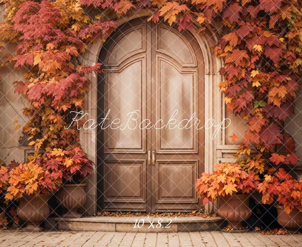 Kate Automne Feuilles d'érable Rouge Porte en arc Toile de fond conçue par Emetselch - Kate Backdrop FR