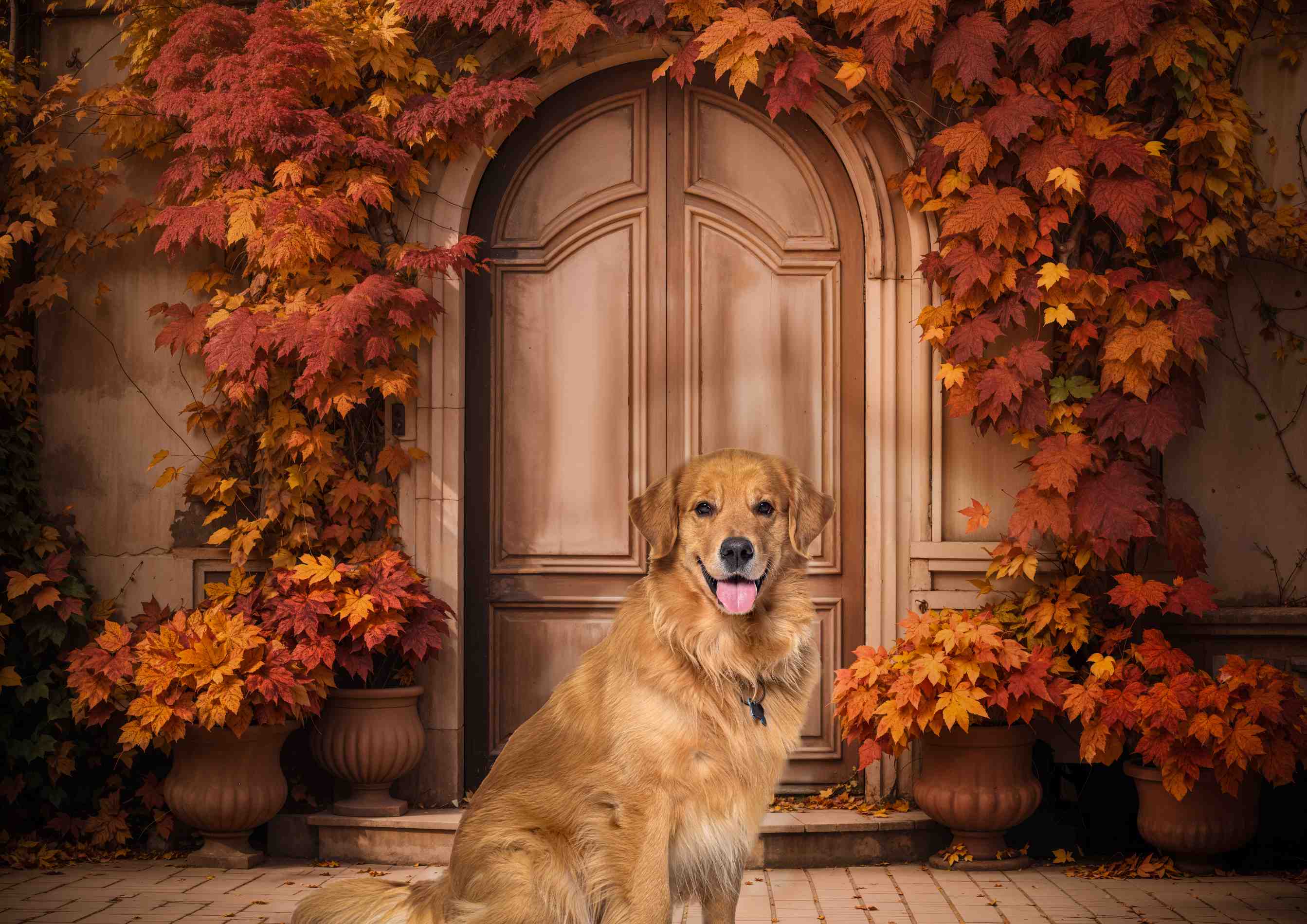 Kate Automne Feuilles d'érable Rouge Porte en arc Toile de fond conçue par Emetselch