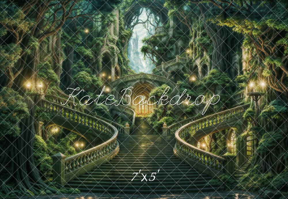 Kate Été Forêt Château Escalier Lumière Toile de fond conçue par Chain Photographie - Kate Backdrop FR