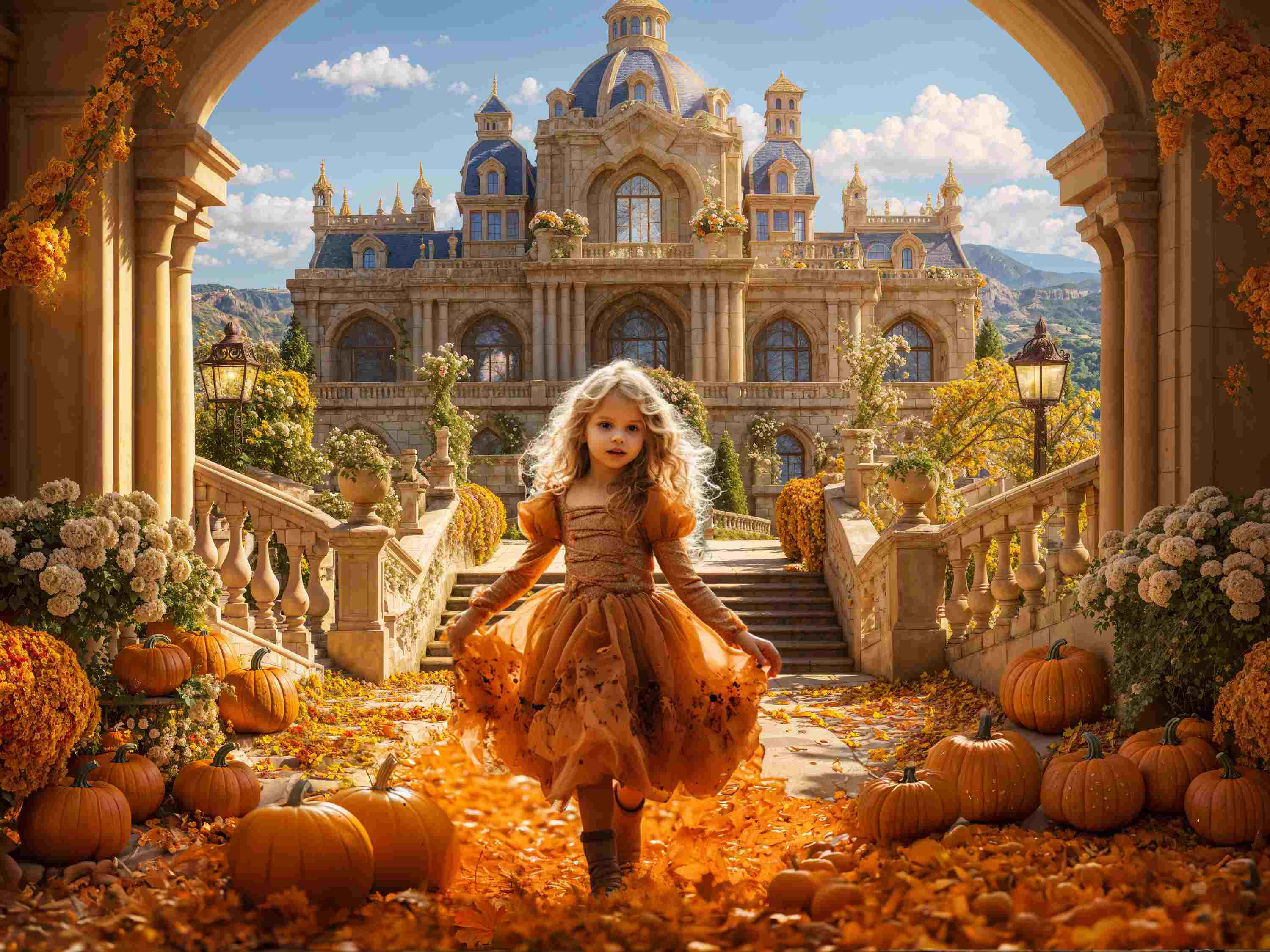 Kate Automne Citrouille Arche Château Rétro Floral Toile de fond conçue par Emetselch - Kate Backdrop FR