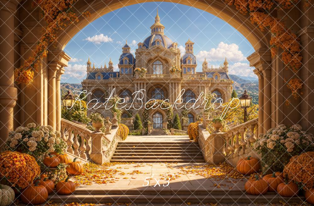 Kate Automne Citrouille Arche Château Rétro Floral Toile de fond conçue par Emetselch - Kate Backdrop FR