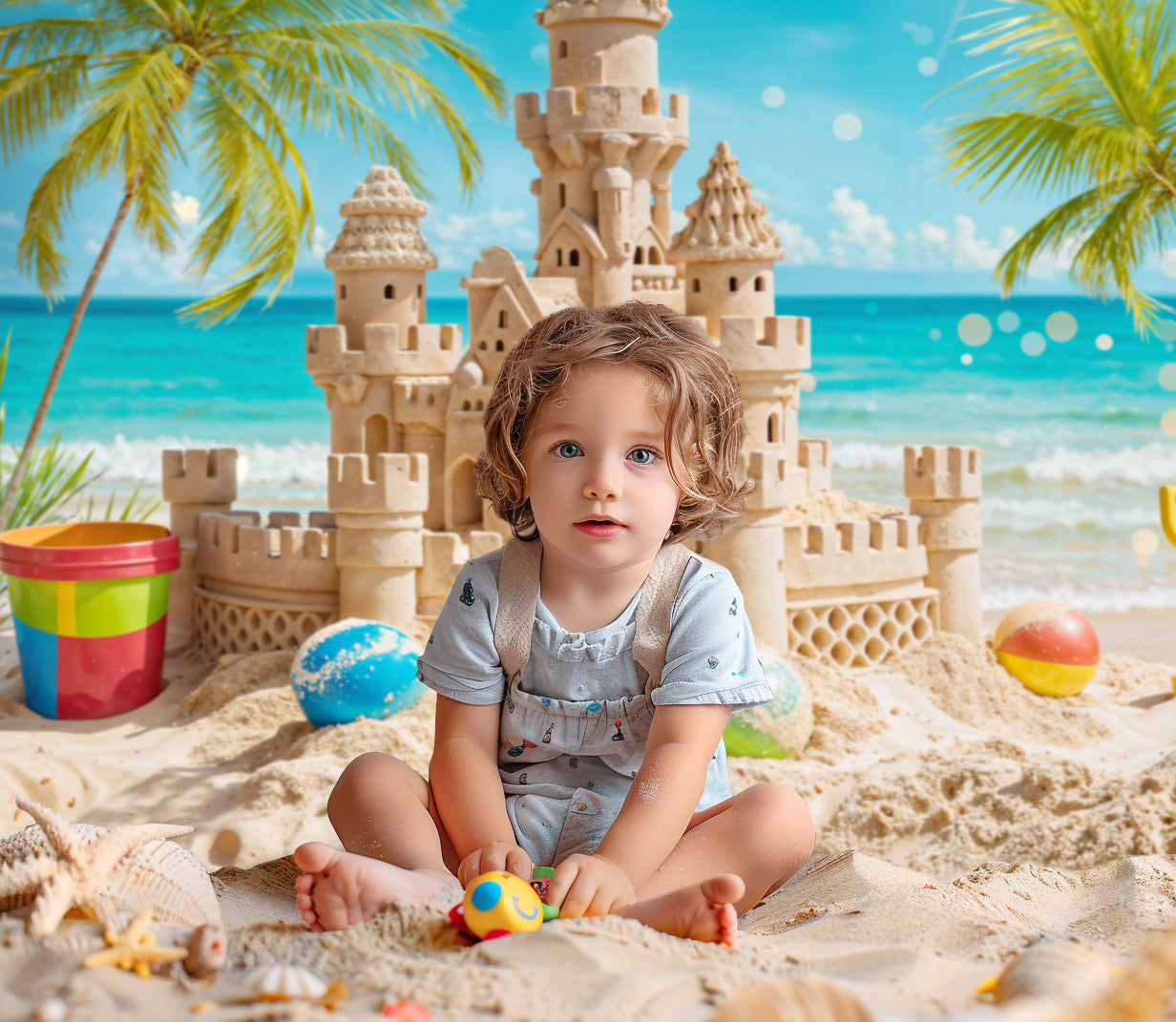 Kate Été Mer Balle Château de Sable Toile de fond conçue par Chain Photographie - Kate Backdrop FR