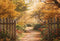Kate Automne Forêt Chemin Brun Clôture en bois Toile de fond conçue par Emetselch - Kate Backdrop FR