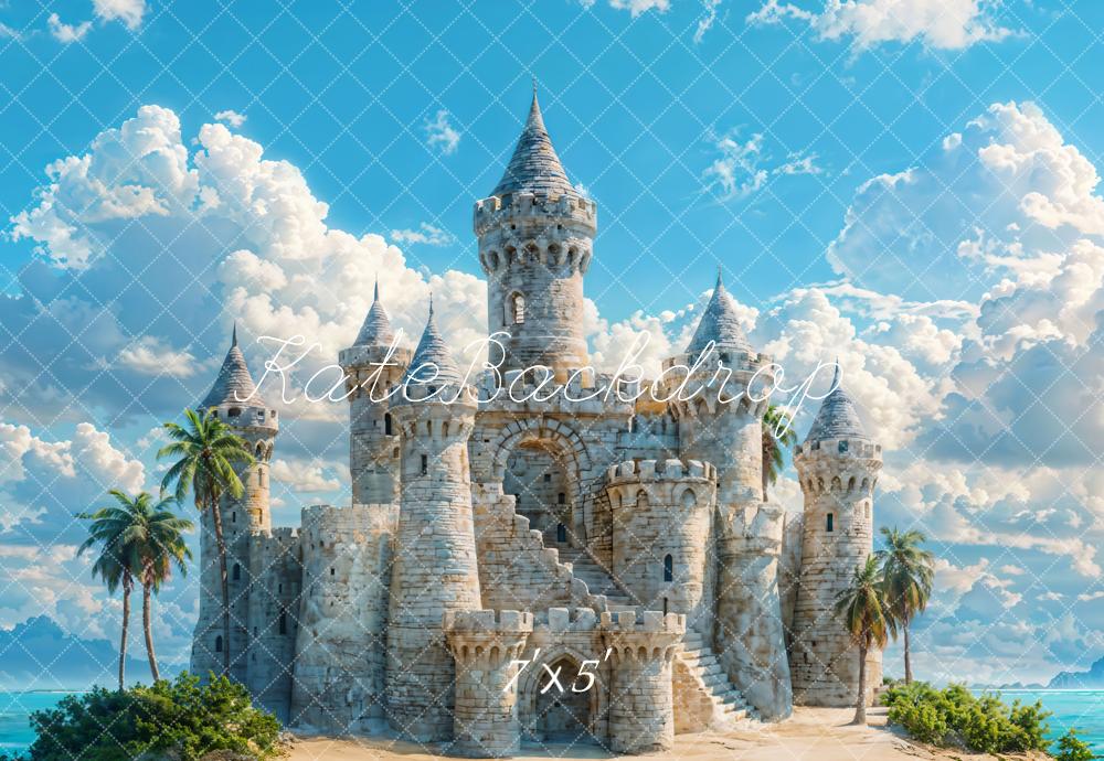 Kate Été Mer Château de Pierre Nuages Toile de fond conçue par Chain Photographie - Kate Backdrop FR