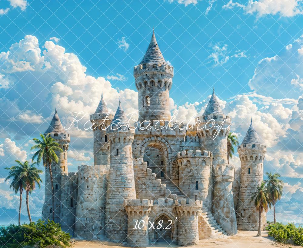 Kate Été Mer Château de Pierre Nuages Toile de fond conçue par Chain Photographie - Kate Backdrop FR