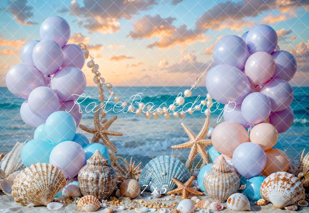 Kate Été Mer Plage Ballon Sirène Coquille Toile de fond conçue par Chain Photographie - Kate Backdrop FR