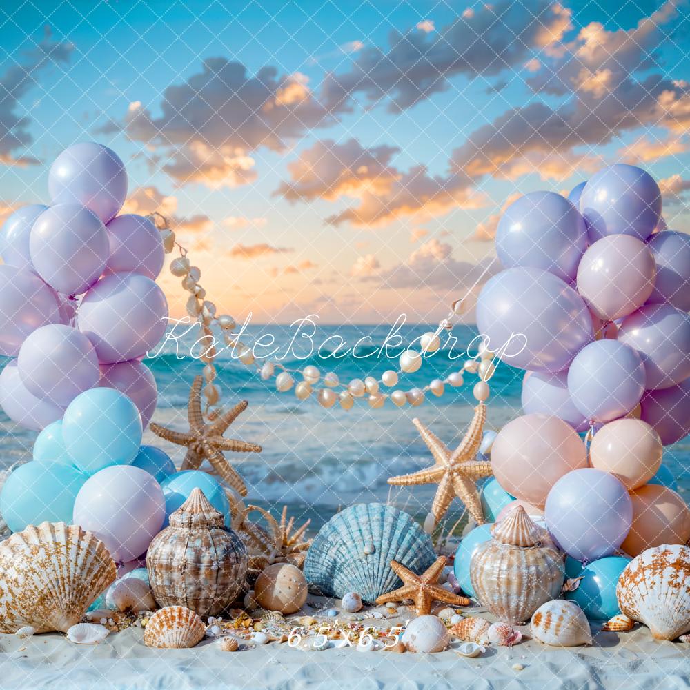 Kate Été Mer Plage Ballon Sirène Coquille Toile de fond conçue par Chain Photographie - Kate Backdrop FR