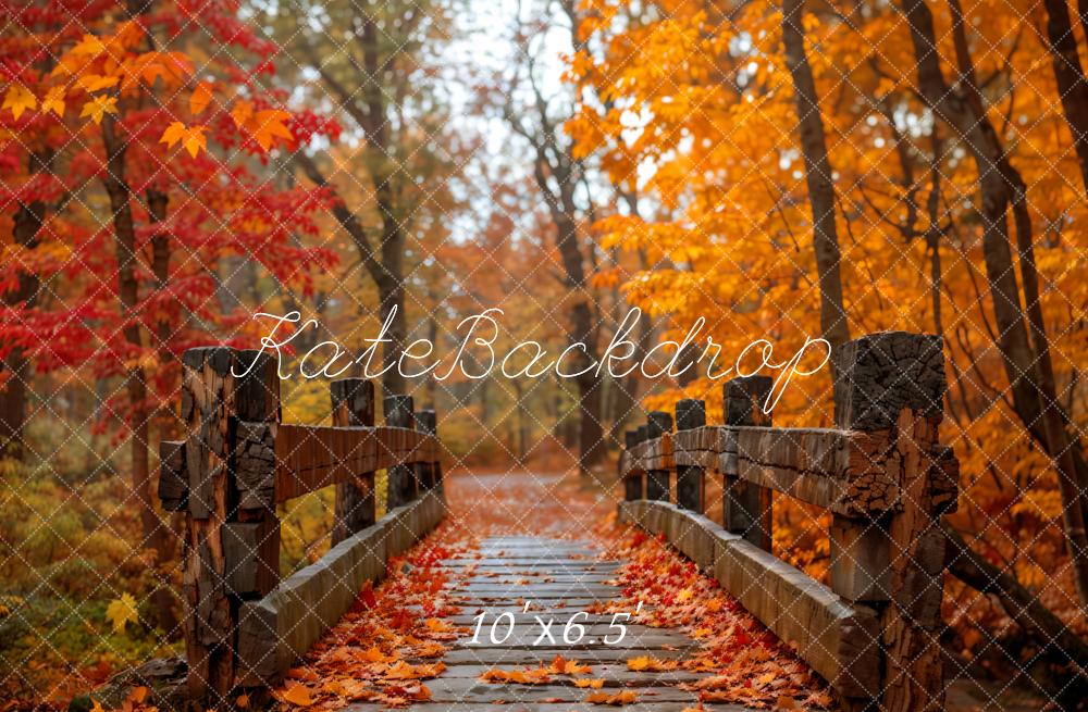 Kate Automne Forêt Érable rouge Pont de bois Toile de fond conçue par Emetselch - Kate Backdrop FR