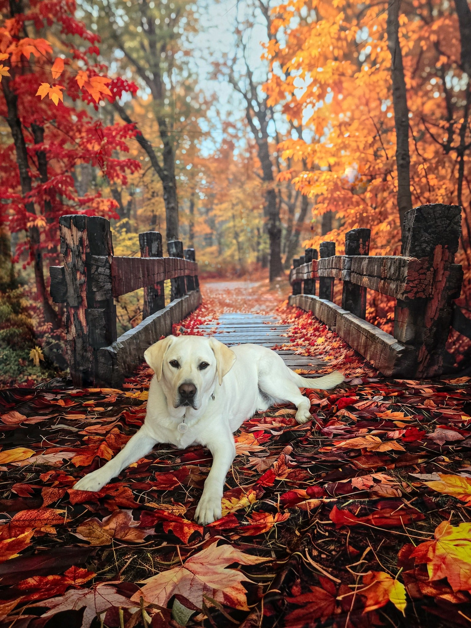 Kate Automne Forêt Érable rouge Pont de bois Toile de fond conçue par Emetselch - Kate Backdrop FR