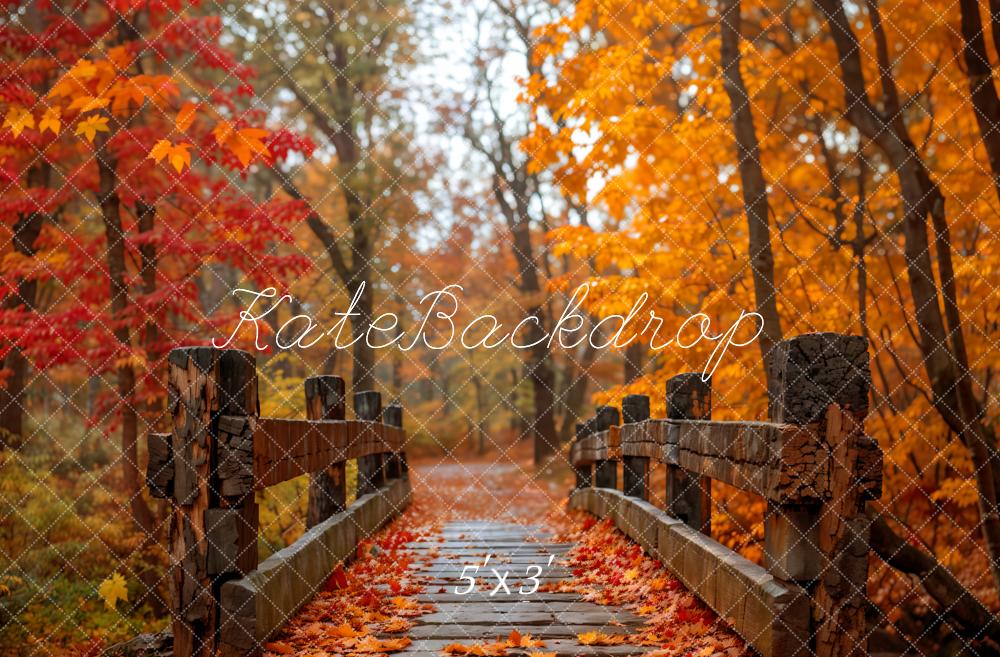 Kate Automne Forêt Érable rouge Pont de bois Toile de fond conçue par Emetselch - Kate Backdrop FR