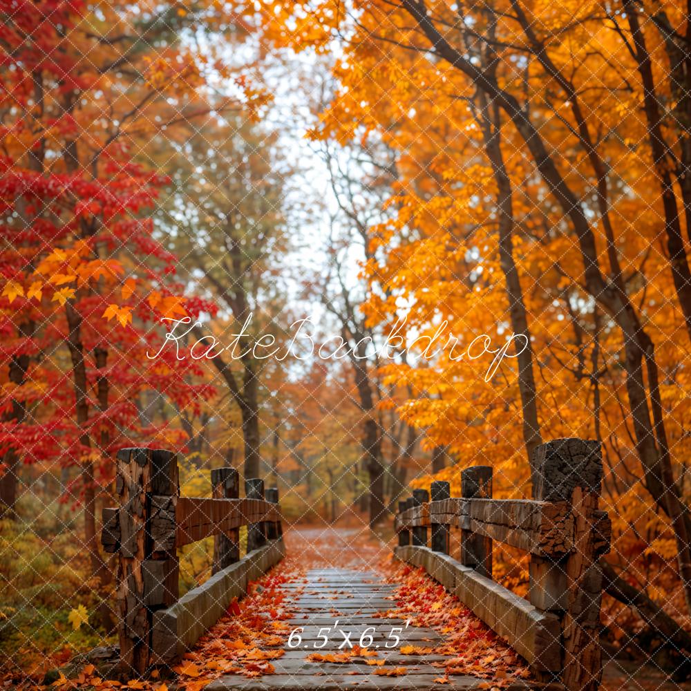 Kate Automne Forêt Érable rouge Pont de bois Toile de fond conçue par Emetselch - Kate Backdrop FR