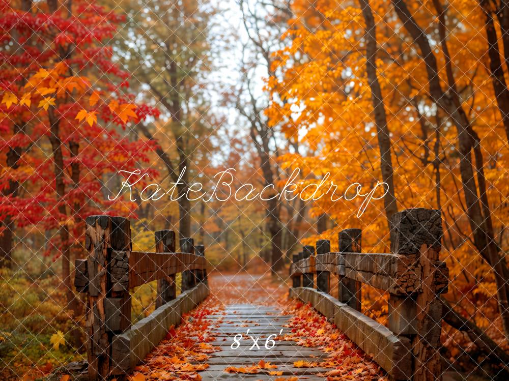 Kate Automne Forêt Érable rouge Pont de bois Toile de fond conçue par Emetselch - Kate Backdrop FR