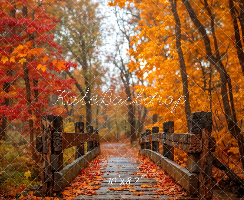 Kate Automne Forêt Érable rouge Pont de bois Toile de fond conçue par Emetselch - Kate Backdrop FR