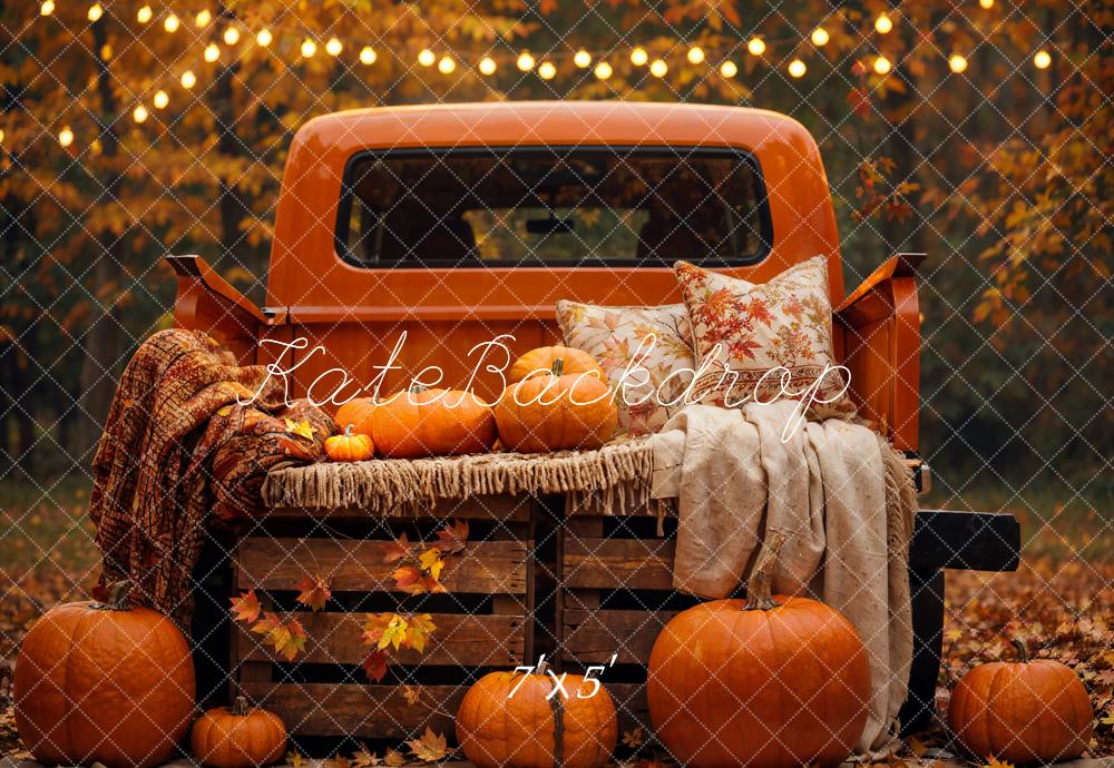 Kate Automne Forêt Feuille d'érable Citrouille Camion Toile de fond conçue par Emetselch - Kate Backdrop FR